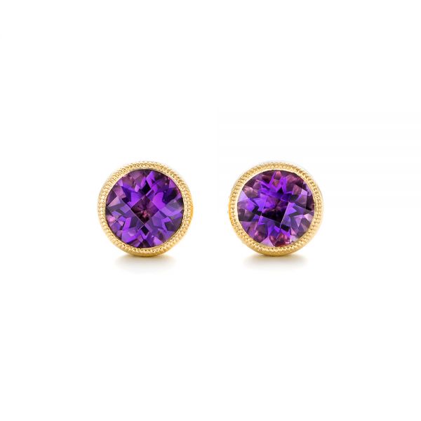 18k Yellow Gold 18k Yellow Gold Amethyst Stud Earrings - Three-Quarter View -  102661