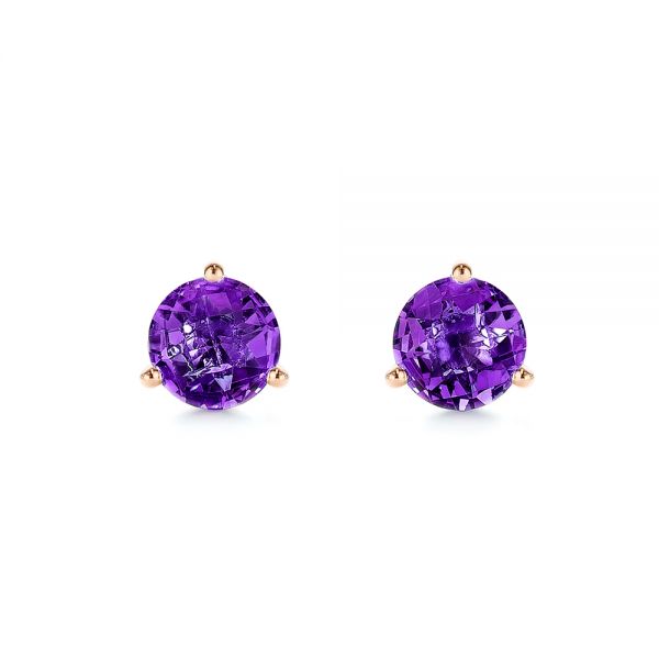 18k Rose Gold 18k Rose Gold Amethyst Stud Martini Earrings - Three-Quarter View -  106397