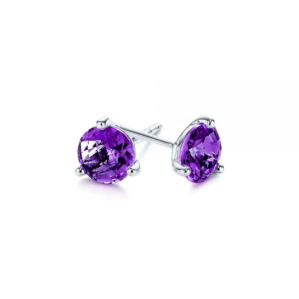 14k White Gold 14k White Gold Amethyst Stud Martini Earrings - Front View -  106397