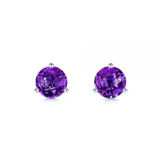 18k White Gold 18k White Gold Amethyst Stud Martini Earrings - Three-Quarter View -  106397