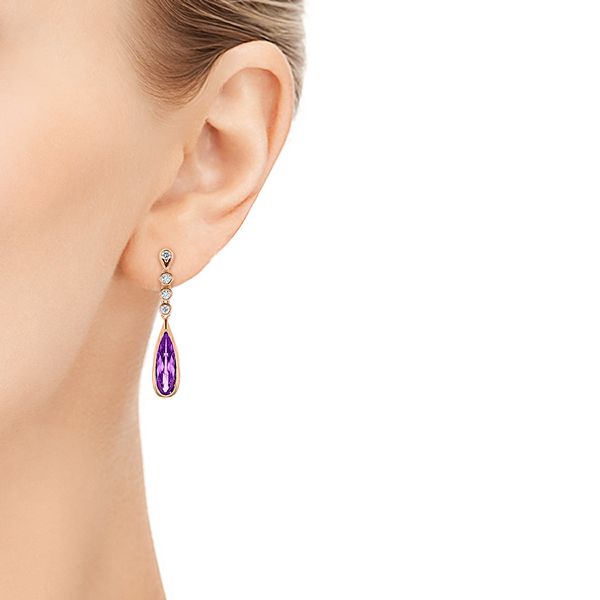 18k Rose Gold 18k Rose Gold Amethyst And Diamond Drop Earrings - Hand View -  105394