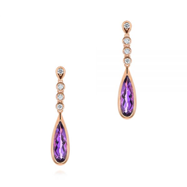 18k Rose Gold 18k Rose Gold Amethyst And Diamond Drop Earrings - Three-Quarter View -  105394