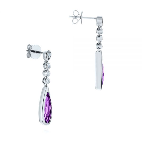 14k White Gold 14k White Gold Amethyst And Diamond Drop Earrings - Front View -  105394