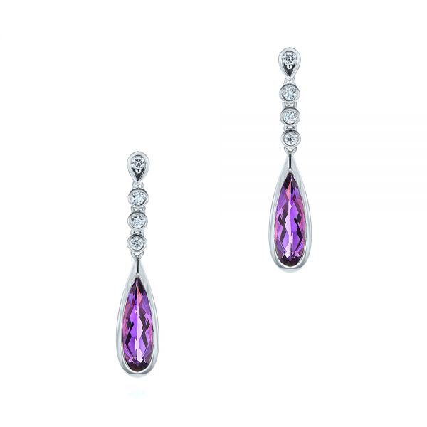 18k White Gold 18k White Gold Amethyst And Diamond Drop Earrings - Three-Quarter View -  105394