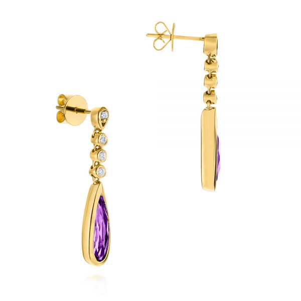 14k Yellow Gold 14k Yellow Gold Amethyst And Diamond Drop Earrings - Front View - 105394