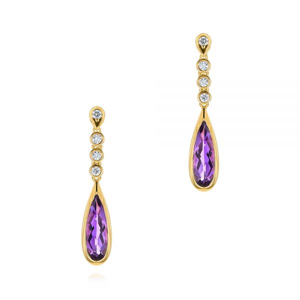 14k Yellow Gold 14k Yellow Gold Amethyst And Diamond Drop Earrings - Three-Quarter View -  105394