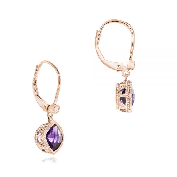 18k Rose Gold 18k Rose Gold Amethyst And Diamond Earrings - Front View -  102656