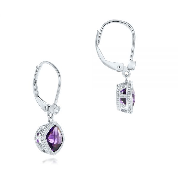 14k White Gold 14k White Gold Amethyst And Diamond Earrings - Front View - 102656