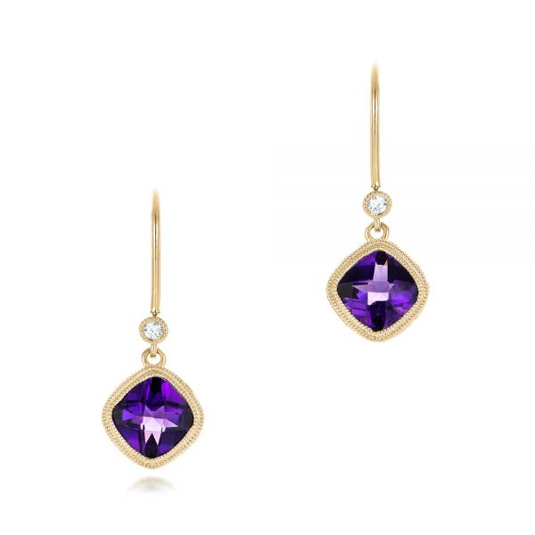 18k Yellow Gold 18k Yellow Gold Amethyst And Diamond Earrings - Three-Quarter View -  102656