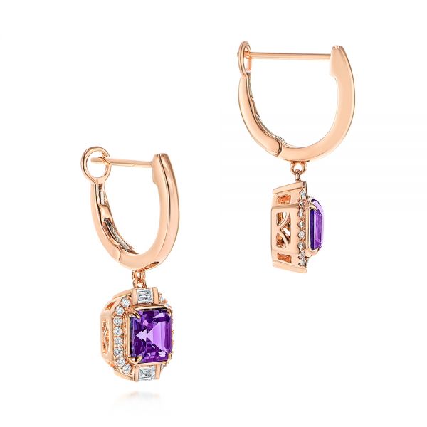18k Rose Gold 18k Rose Gold Amethyst And Diamond Halo Earrings - Front View -  106052