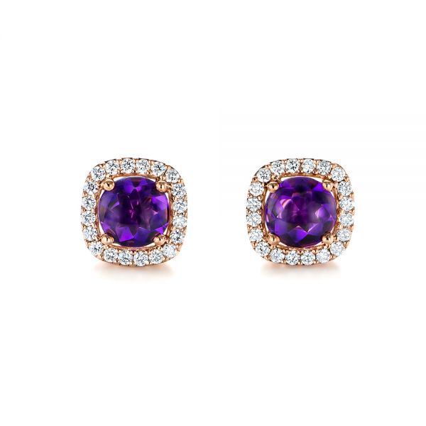 Amethyst and Diamond Halo Earrings - Image