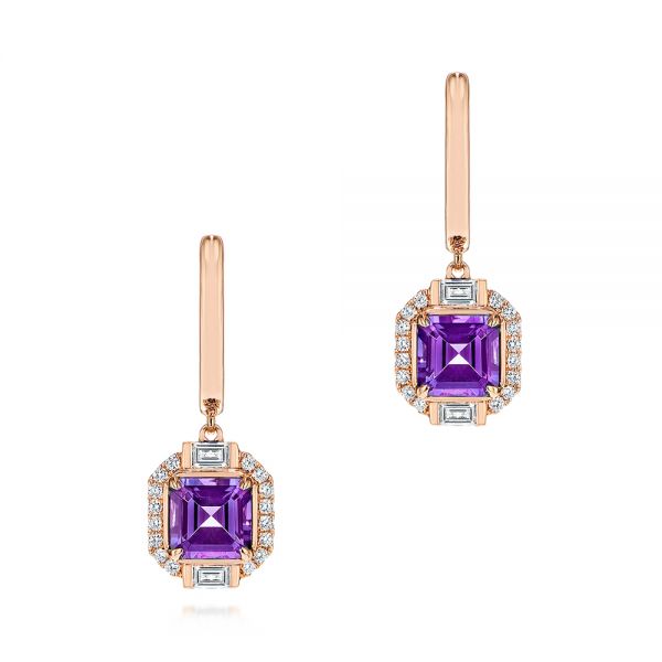 18k Rose Gold 18k Rose Gold Amethyst And Diamond Halo Earrings - Three-Quarter View -  106052 - Thumbnail