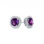 14k White Gold 14k White Gold Amethyst And Diamond Halo Earrings - Front View -  103539 - Thumbnail
