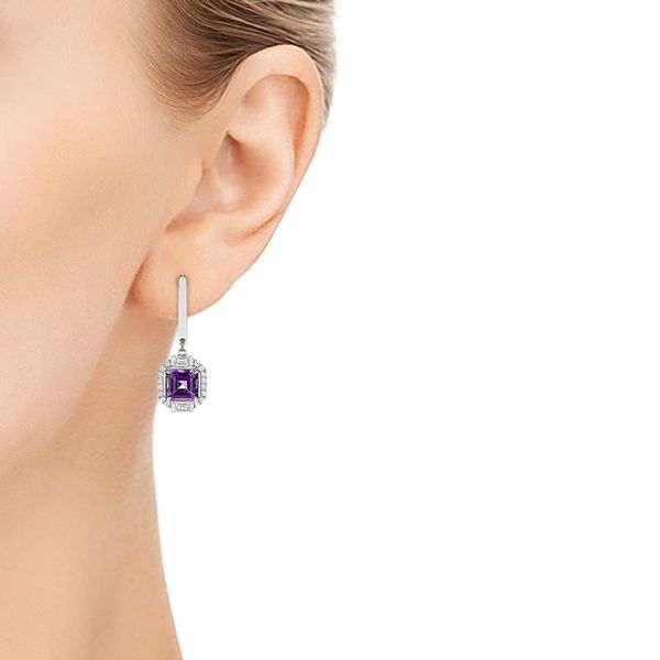  Platinum Platinum Amethyst And Diamond Halo Earrings - Hand View -  106052 - Thumbnail