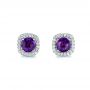 14k White Gold 14k White Gold Amethyst And Diamond Halo Earrings - Three-Quarter View -  103539 - Thumbnail