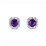 18k White Gold 18k White Gold Amethyst And Diamond Halo Earrings - Three-Quarter View -  103539 - Thumbnail