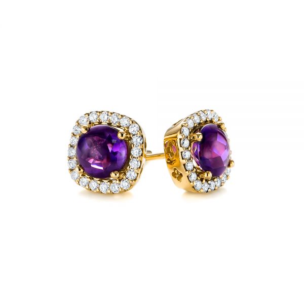 14k Yellow Gold 14k Yellow Gold Amethyst And Diamond Halo Earrings - Front View -  103539