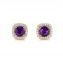 14k Yellow Gold 14k Yellow Gold Amethyst And Diamond Halo Earrings - Three-Quarter View -  103539 - Thumbnail