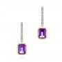 14k Rose Gold 14k Rose Gold Amethyst And Diamond Huggie Earrings - Three-Quarter View -  106549 - Thumbnail