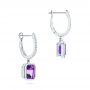 14k White Gold 14k White Gold Amethyst And Diamond Huggie Earrings - Front View -  106549 - Thumbnail