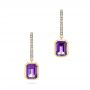  14K Gold Amethyst And Diamond Huggie Earrings - Three-Quarter View -  106549 - Thumbnail