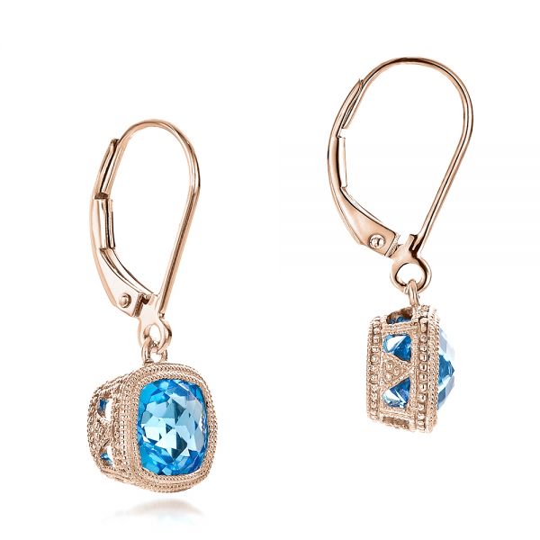 14k Rose Gold 14k Rose Gold Antique Cushion Blue Topaz Earrings - Front View -  100459