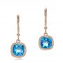 18k Rose Gold 18k Rose Gold Antique Cushion Blue Topaz Earrings - Three-Quarter View -  100459 - Thumbnail