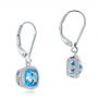 14k White Gold Antique Cushion Blue Topaz Earrings - Front View -  100459 - Thumbnail