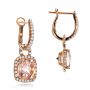 14k Rose Gold Antique Cushion Morganite And Diamond Halo Earrings - Front View -  100455 - Thumbnail