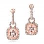 18k Rose Gold 18k Rose Gold Antique Cushion Morganite And Diamond Halo Earrings - Three-Quarter View -  100455 - Thumbnail