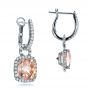 14k White Gold 14k White Gold Antique Cushion Morganite And Diamond Halo Earrings - Front View -  100455 - Thumbnail