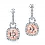 18k White Gold 18k White Gold Antique Cushion Morganite And Diamond Halo Earrings - Three-Quarter View -  100455 - Thumbnail