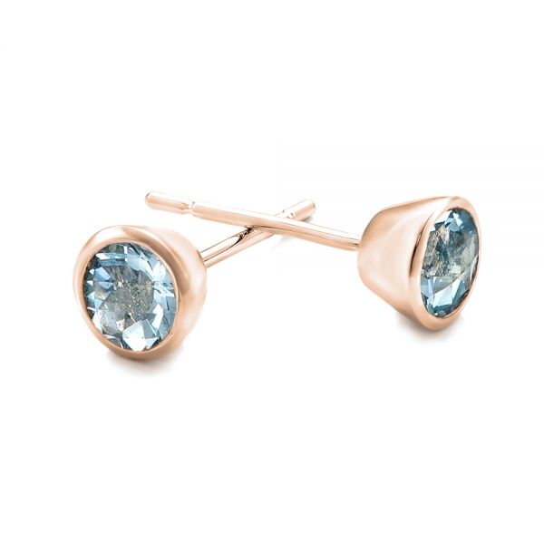 14k Rose Gold 14k Rose Gold Aquamarine Bezel Set Stud Earrings - Front View -  101030