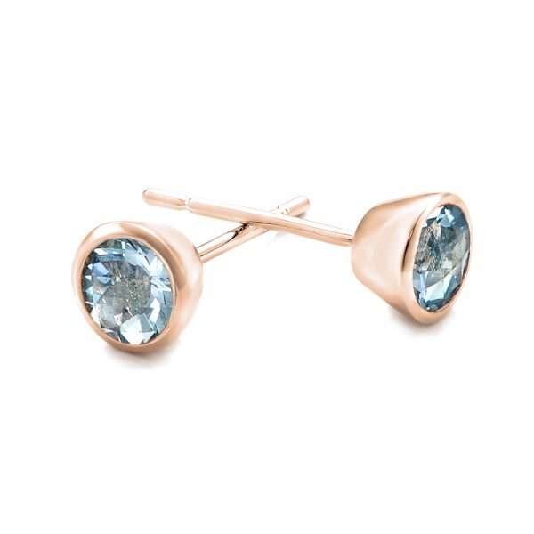 14k Rose Gold 14k Rose Gold Aquamarine Bezel Set Stud Earrings - Front View - 101030