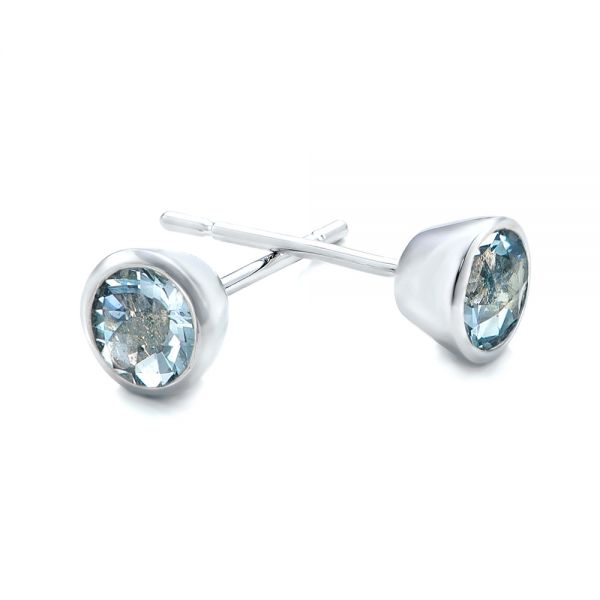 14k White Gold Aquamarine Bezel Set Stud Earrings - Front View -  101030