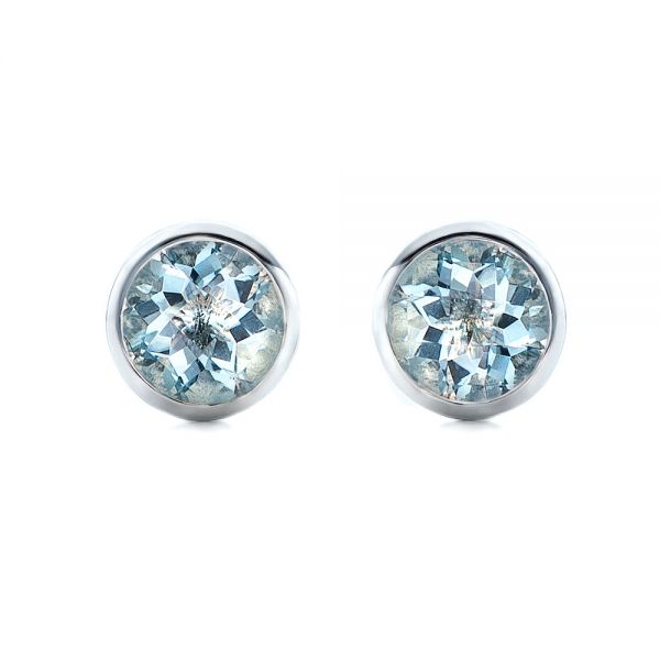  Platinum Platinum Aquamarine Bezel Set Stud Earrings - Three-Quarter View -  101030