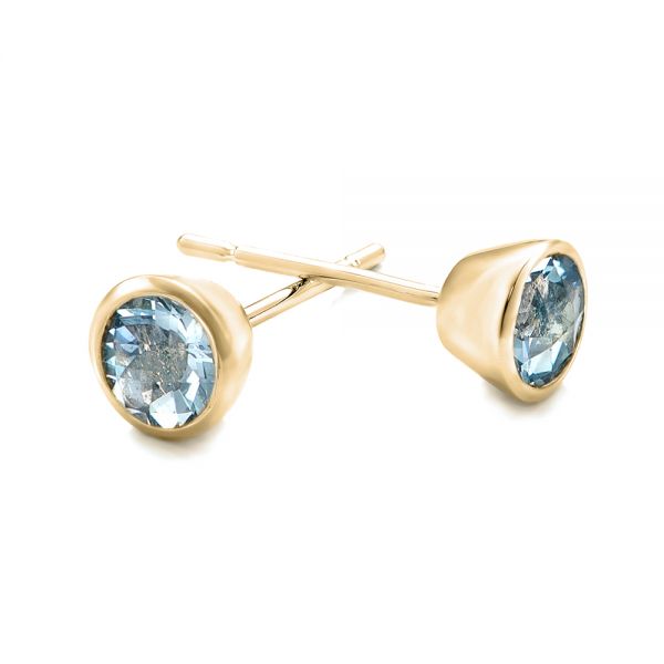 14k Yellow Gold 14k Yellow Gold Aquamarine Bezel Set Stud Earrings - Front View -  101030