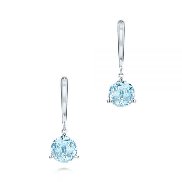 14k White Gold 14k White Gold Aquamarine Dangle Earrings - Three-Quarter View -  106388