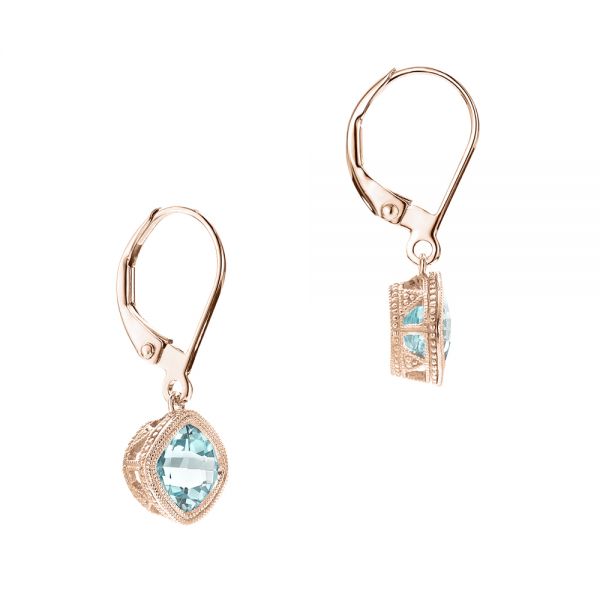 18k Rose Gold 18k Rose Gold Aquamarine Drop Earrings - Front View -  103300