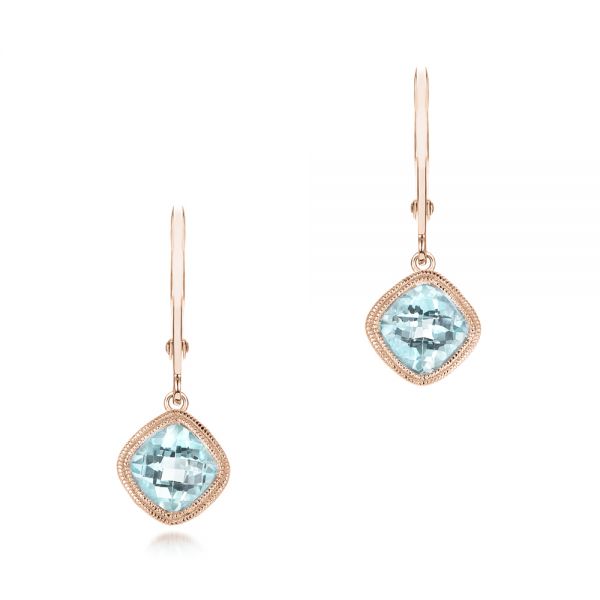 14k Rose Gold 14k Rose Gold Aquamarine Drop Earrings - Three-Quarter View -  103300