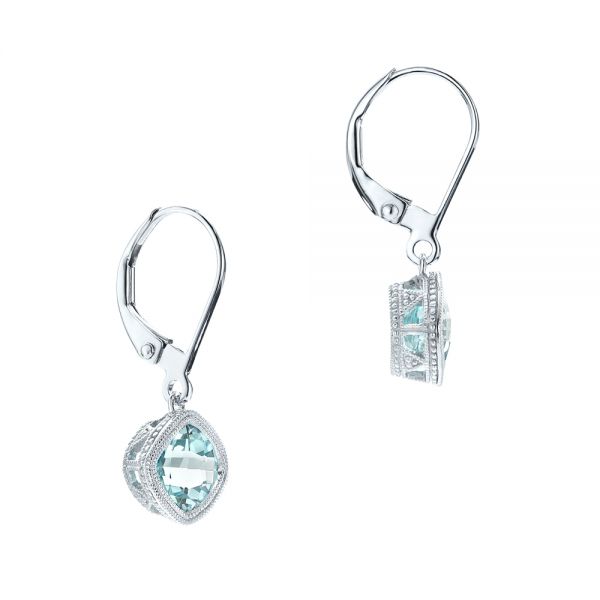 18k White Gold 18k White Gold Aquamarine Drop Earrings - Front View -  103300