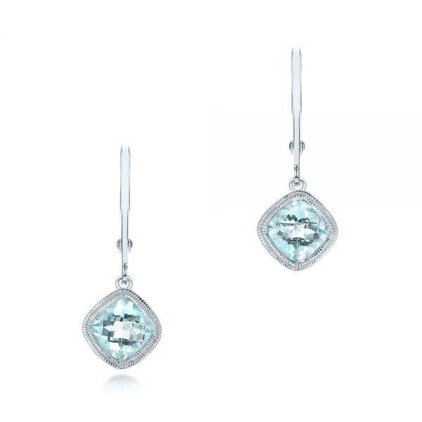 14k White Gold Aquamarine Drop Earrings - Three-Quarter View -  103300