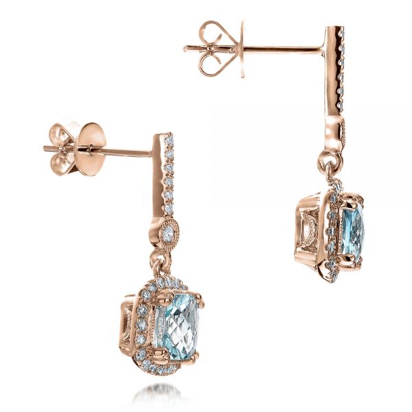 18k Rose Gold 18k Rose Gold Aquamarine Drop Halo Earrings - Front View - 100981