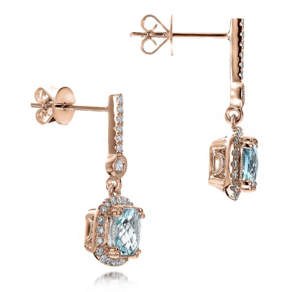 14k Rose Gold 14k Rose Gold Aquamarine Drop Halo Earrings - Front View -  100981