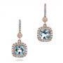 14k Rose Gold 14k Rose Gold Aquamarine Drop Halo Earrings - Three-Quarter View -  100981 - Thumbnail