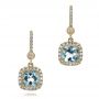 14k Yellow Gold 14k Yellow Gold Aquamarine Drop Halo Earrings - Three-Quarter View -  100981 - Thumbnail