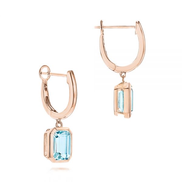 14k Rose Gold 14k Rose Gold Aquamarine Huggies - Front View -  106606