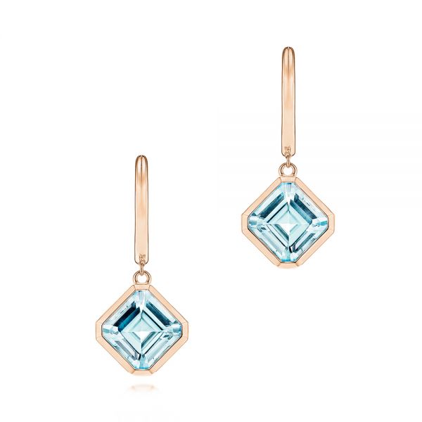 14k Rose Gold 14k Rose Gold Aquamarine Huggies - Three-Quarter View -  106551