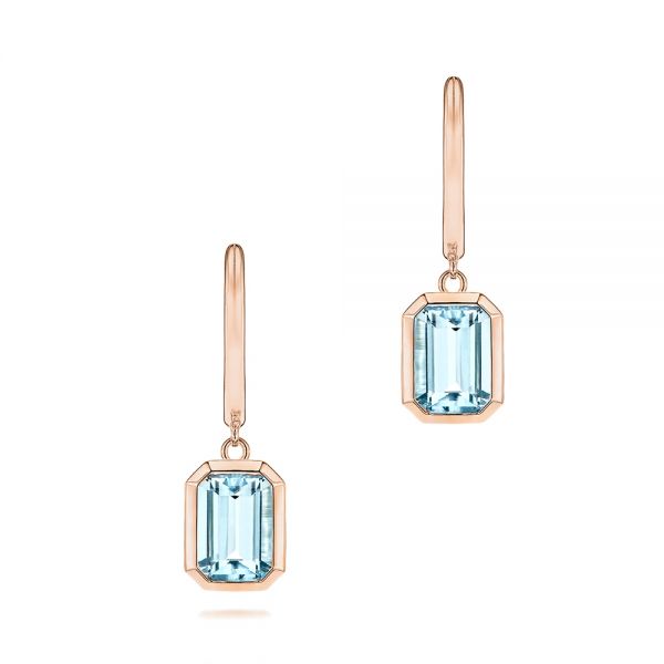 14k Rose Gold 14k Rose Gold Aquamarine Huggies - Three-Quarter View -  106606