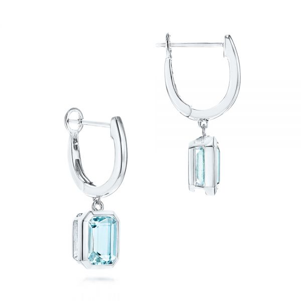 14k White Gold 14k White Gold Aquamarine Huggies - Front View - 106606